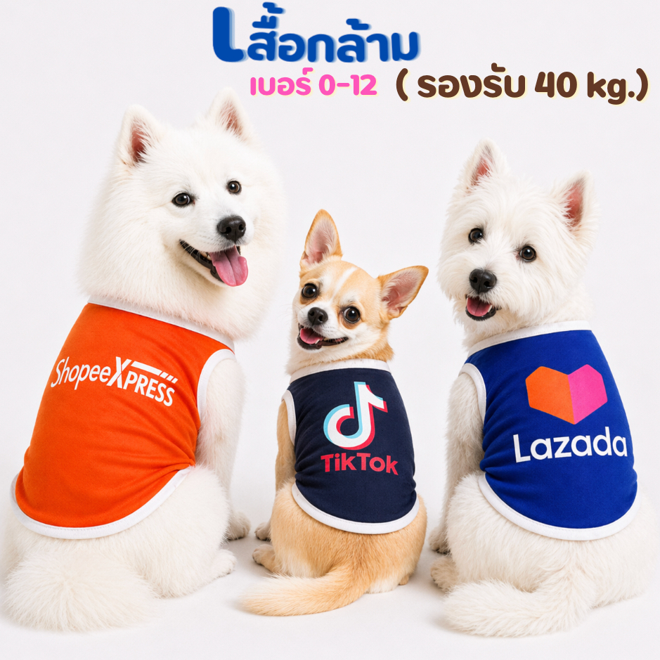 เสื้อกล้ามหมาแมว เสื้อหมาใหญ่ ใส่ได้ถึง 40 โล ระบายอากาศดี มีหลายลาย เบอร์ 00-12 Pet Clothes