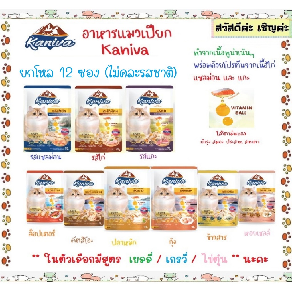 ยกโหล 12 ซอง) Kaniva อาหารเปียกคานิว่า เยลลี่ เกรวี่ ขนาด 70 กรัม 🐱 (แพ็คถุงไปรษณีย์)