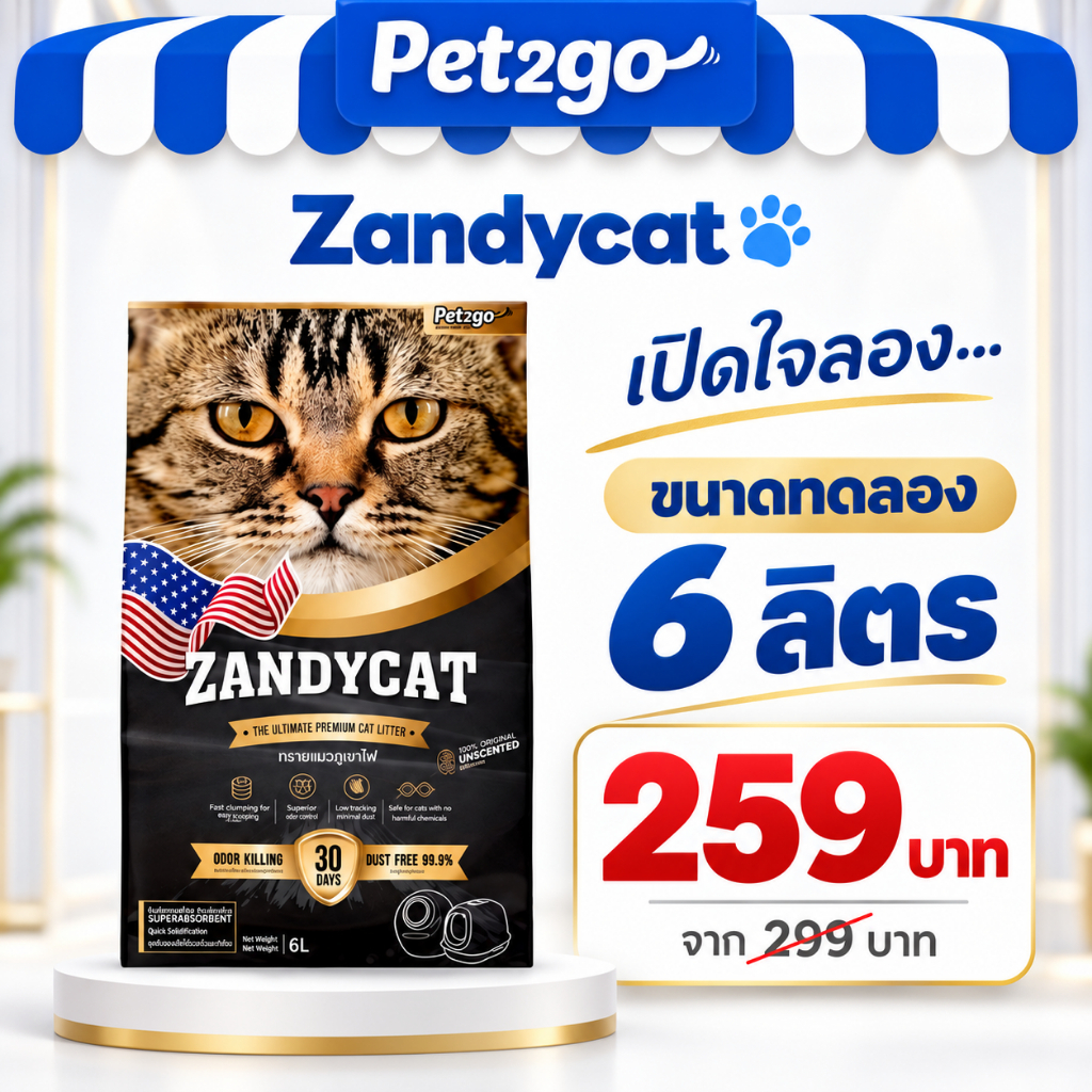 ไซซ์ลองใช้ คุณภาพจัดเต็ม! 259 บาท]ZANDY CAT ทรายแมวภูเขาไฟพรีเมียม 6L ใช้กับห้องน้ําแมวอัตโนมัติได้(จํากัด 4 ถุง/ออเดอร์)
