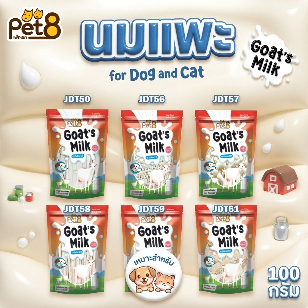 Pet8 นมแพะ 4แบบ สําหรับสุนัขและแมว Goat Milk น้ําหนัก 450g เคี้ยวเล่น หอม อร่อย มีประโยชน์