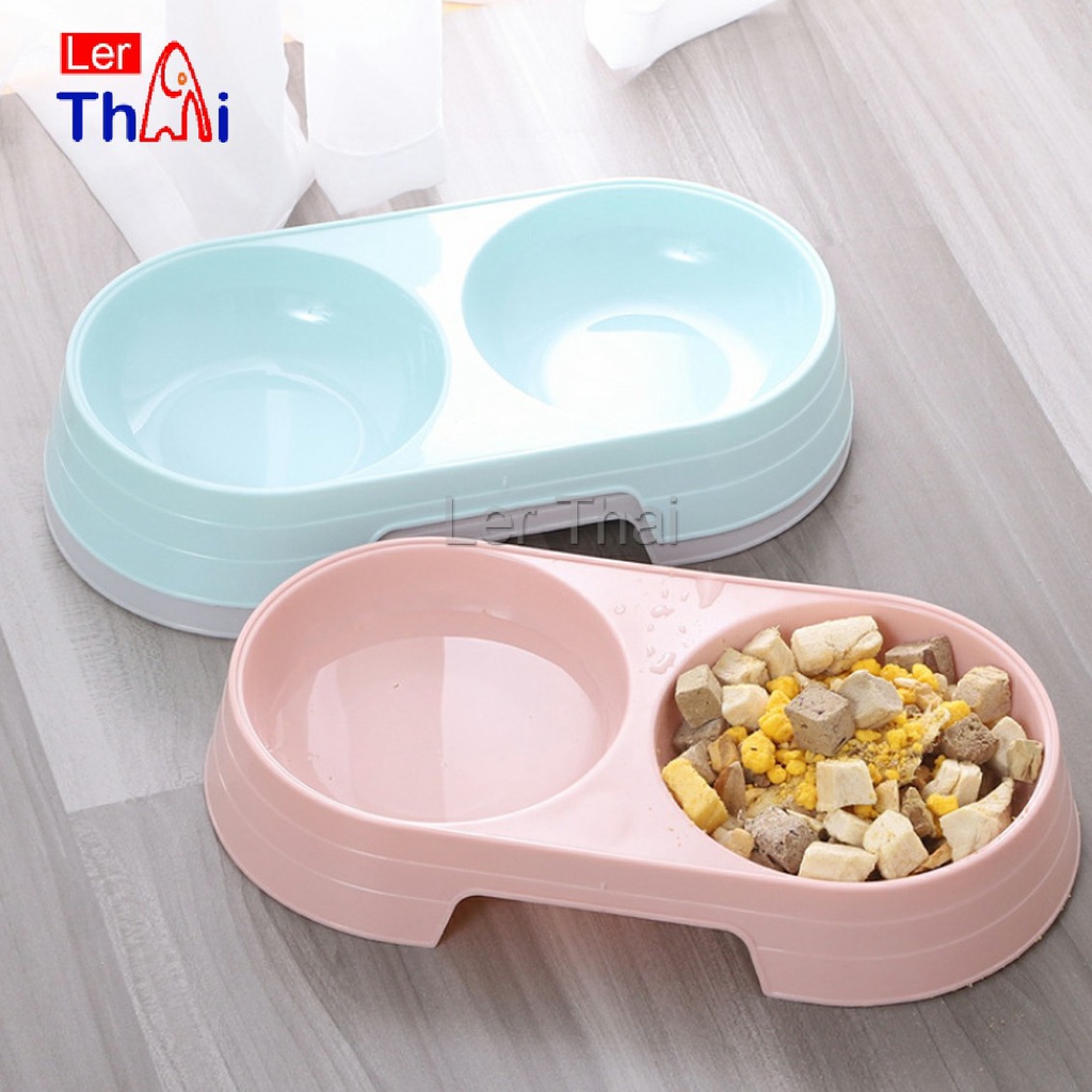 LerThai ชามข้าวแมว ชามข้าวหมา แบบ 2 หลุม 2 Size ชามใส่น้ํา และอาหาร Pet bowl
