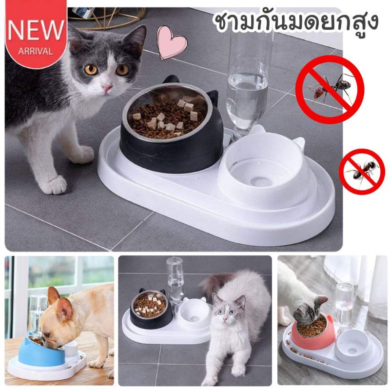 Fidoz factory ชามคู่ออโต้กันมดได้ ชามแมว ชามหมา ถ้วยอาหารสุนัข 3in1