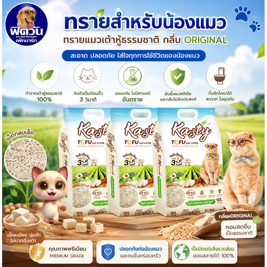 Kasty Tofu Litter 10L. ทรายแมวเต้าหู้ธรรมชาติ ขนาด (4.54 Kg.){ทรายแมว