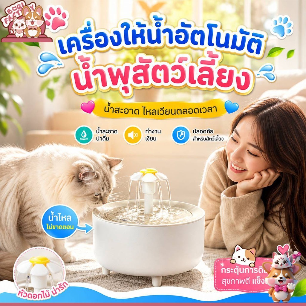 น้ําพุสัตว์เลี้ยงอัตโนมัติ น้ําพุแมว น้ําพุหมา น้ําพุสัตว์เลี้ยง อุปกรณ์ สัตว์เลี้ยง JP031