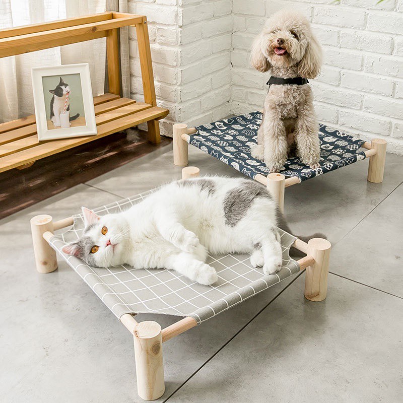 ที่นอนแมว ขาไม้ เปลแมว ตั้งพื้น 【🐱】 เปลนอนสําหรับสัตว์เลี้ยง เปลนอนสัตว์เลี้ยง 【🐶】ที่นอนสุนัข