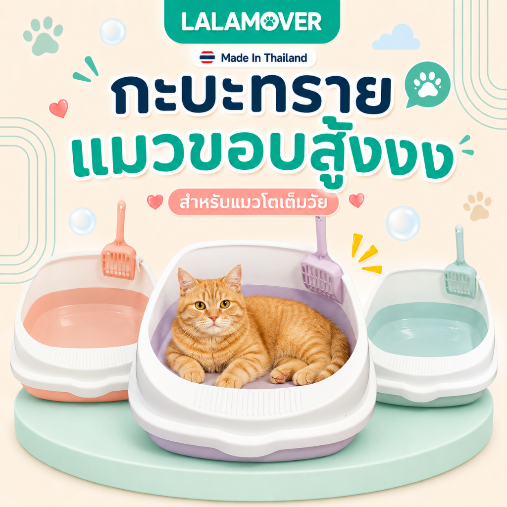 กะบะทรายแมว ห้องน้ําแมว ขอบสูงพิเศษ กะบะทราย กะบะแมว Cat litter (โค้ง)