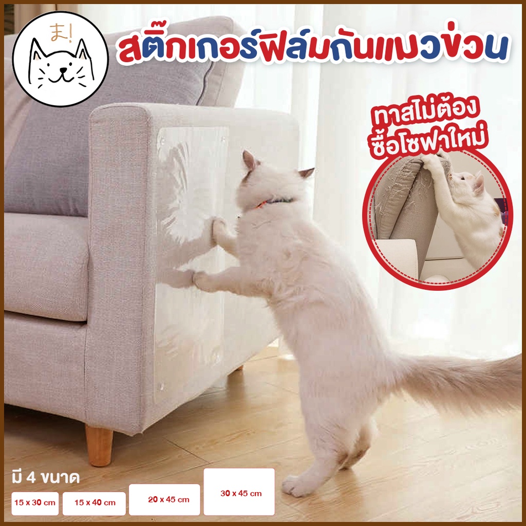แผ่นสติ๊กเกอร์ฟิล์มป้องกันแมวข่วน 2 pcs ฟรี!หมุด10 ตัว สติ๊กเกอร์กันแมวข่วน แผ่นพลาสติกกันข่วน ป้องกันแมวข่วนเบาะ