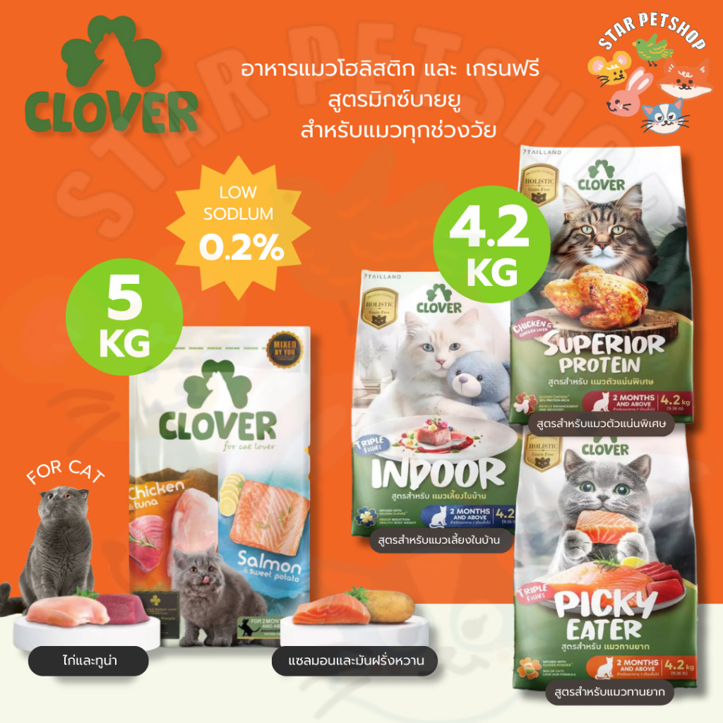 FS} Clover อาหารแมว โคลเวอร์ ultra holistic & grain-free ตัวแน่นถนอมไต บํารุงขน ขนาด 4.2 และ 5 กิโลกรัม