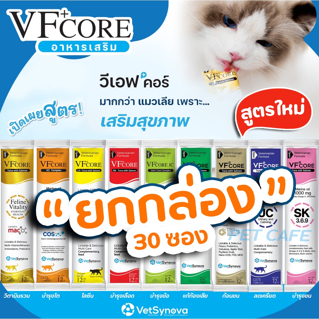 VFcore อาหารเสริม ในรูปแบบ ขนมแมวเลีย อร่อย กินง่าย น้องๆชอบ ป้อนง่าย ไม่ต้องบังคับ