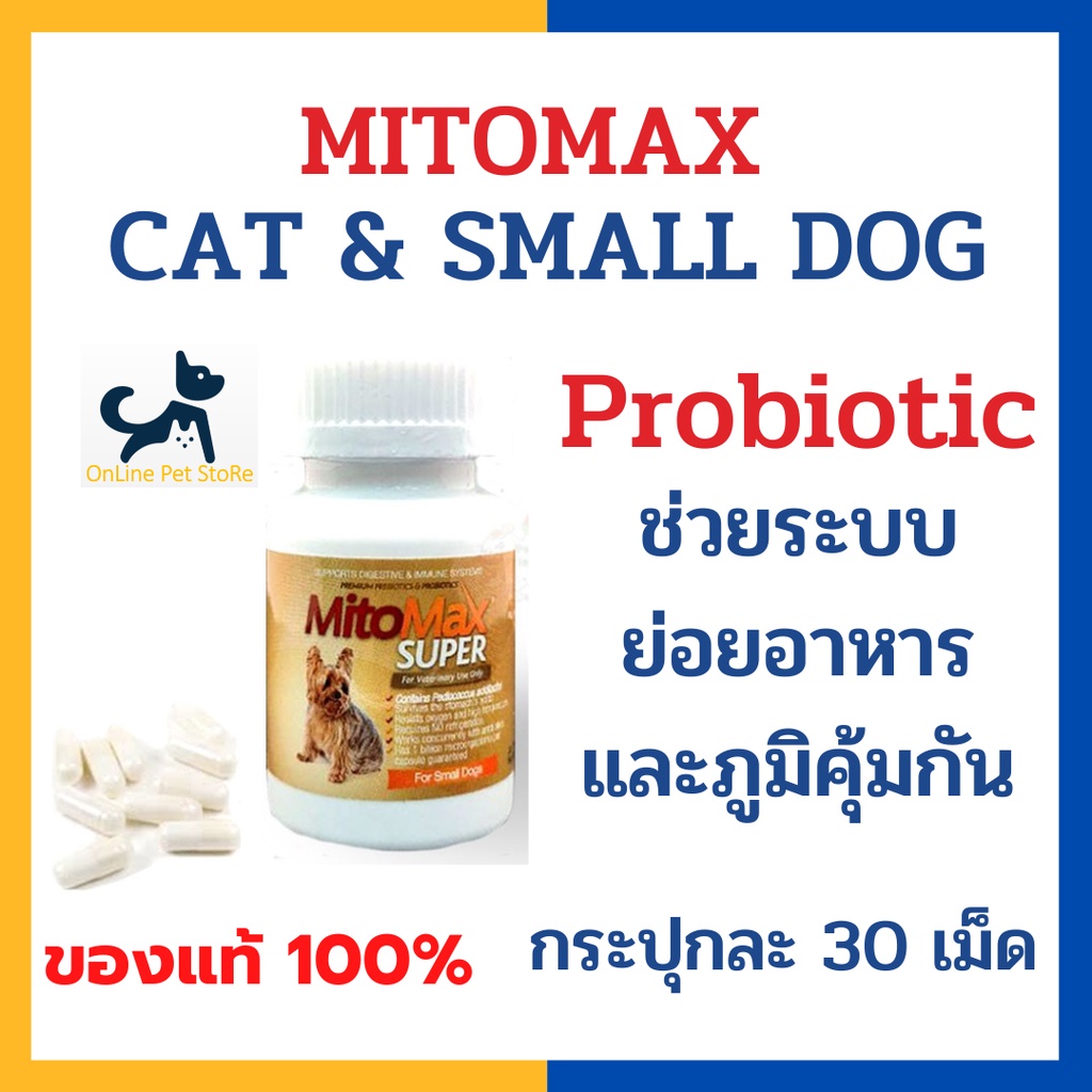30 เม็ด] หมด 2/28 +ช่วยระบบย่อย+ Mitomax Super Premium Probiotic Cat&Small dog สําหรับแมวสุนัข ช่วยย่อยอาหาร ภูมิคุ้มกัน