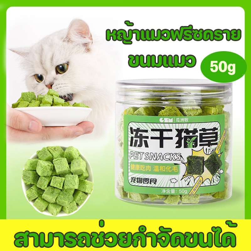 50g😻ขนมแมว หญ้าแมวฟรีซดราย ต้นอ่อนข้าวสาลี สามารถช่วยกําจัดขนได้ ขนมแมวฟรีซดราย
