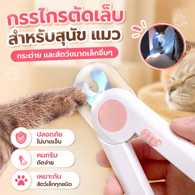 กรรไกรตัดเล็บสุนัขพร้อมไฟ LED กรรไกรตัดเล็บแมว ตะไบเหล็กซ่อน กรรไกรตัดเล็บสัตว์เลี้ยงพิเศษ กรรไกรตัดเล็บสัตว์เลี้ยง
