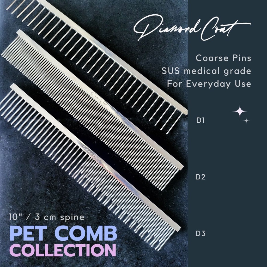 Diamond Coat 1st step Power Pet Comb 10" หวีสางขนสุนัขซี่ห่าง(ด้ามตรง) หวีสําหรับสุนัขและแมวขนตรง