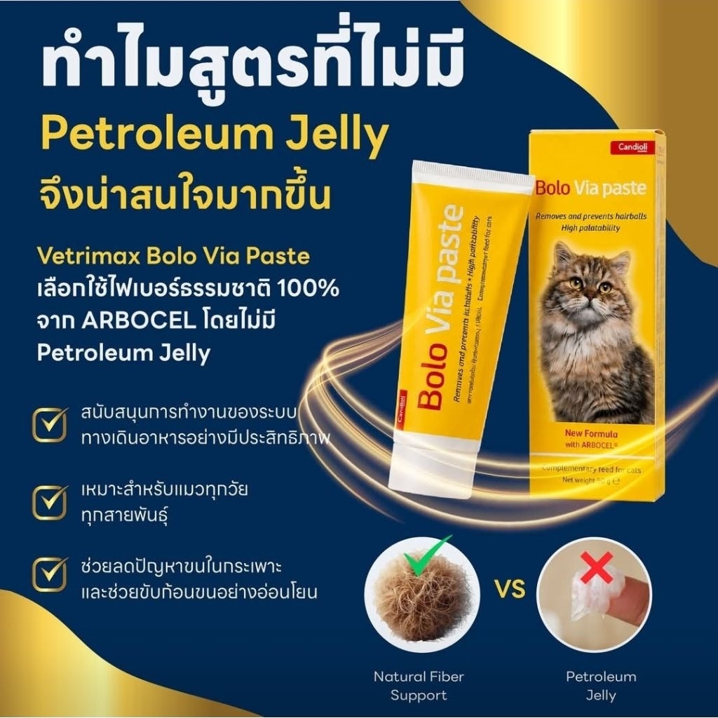 Bolovia 50 กรัม หมดอายุ 01/2028 ป้องกันและลดการเกิดก้อนขนในแมว