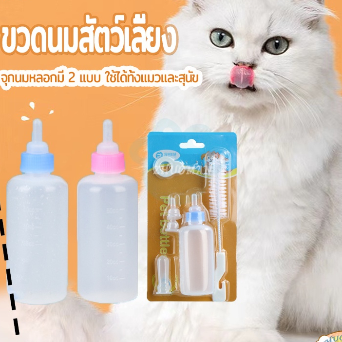 ขวดนมสัตว์เลี้ยง 60ML จุกนมนุ่ม ขวดนมแมว ใช้ป้อนลูกสุนัขแรกเกิดและ ลูกแมว กันสําลัก