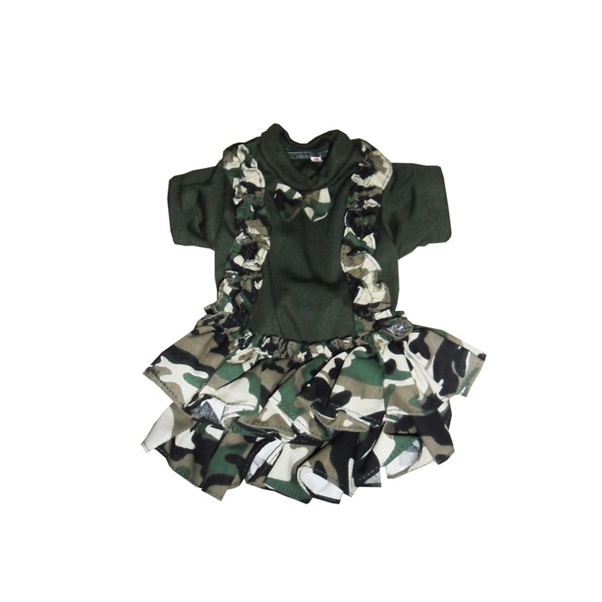 เสื้อสุนัข หมา และเสื้อแมว เดรสเอี๊ยมลายทหาร สีเขียว [Top10-Bestseller All Platform