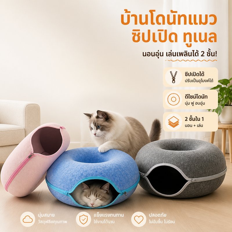 บ้านแมวโดนัท อุโมงค์โดนัท ที่นอนแมว อุโมงค์แมว อุโมงค์แมวอเนกประสงค์ ของเล่นสัตว์เลี้ยง