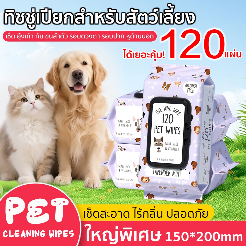 ทิชชู่เปียกสัตว์เลี้ยง สําหรับน้องหมาน้องแมว ขจัดคราบกลิ่น เช็ดก้น Pet Wipes แผ่นเช็ดแมว ทิชชู่หมา