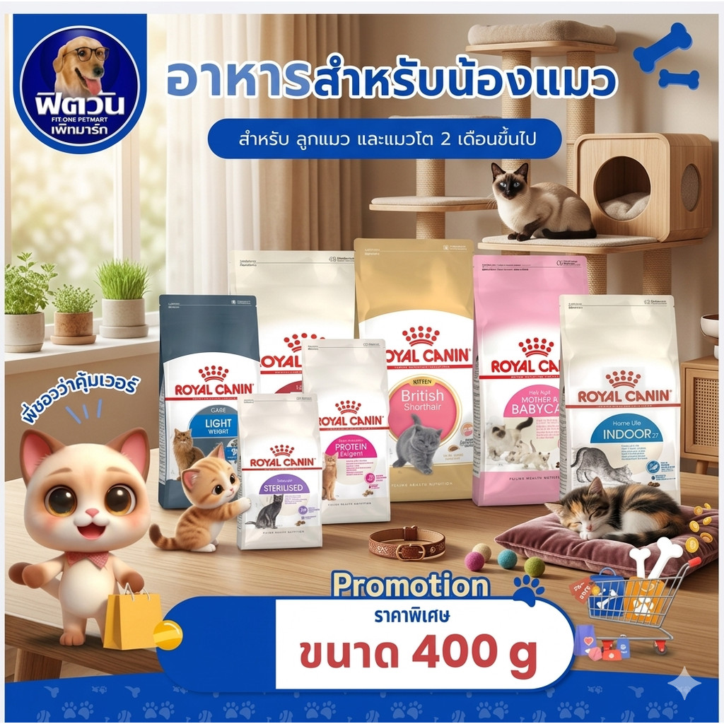 ROYAL CANIN อาหารแมวทุกสายพันธุ์ ขนาด 400 กรัม(รวมสูตร) โรยัล คานิน