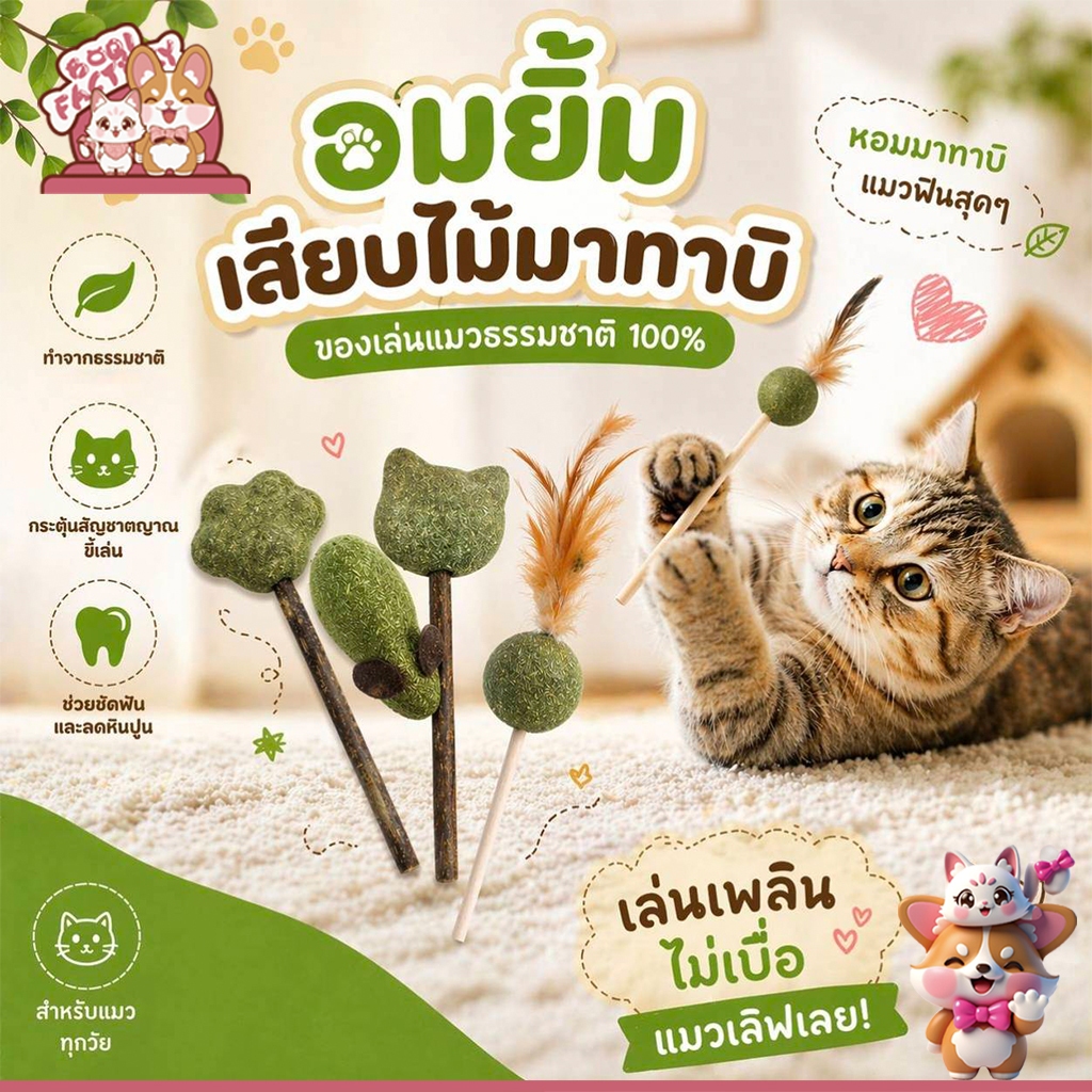 catnip แคทนิปอมยิ้มเสียบไม้มาทาบิสมุนไพรแมวฟินแคทนิปแมวกัญชาแมว(ของเล่นแมว) Catnip Toy XJ