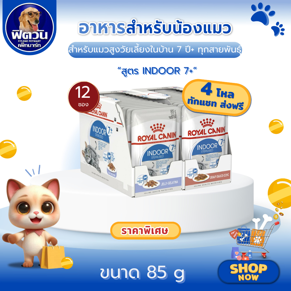1โหล]Royal Canin Indoor Pouch อาหารเปียกแมว ชนิดซอง สูตรแมวเลี้ยงในบ้าน ช่วงอายุ แมวสูงวัย 7+{อาหารเปียกแมว