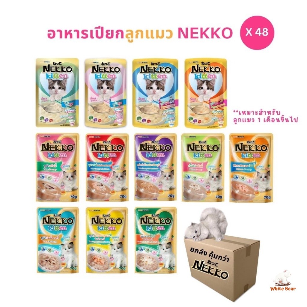 Nekko ยกลัง [48 ซอง] อาหารเปียกแมว เน็กโกะ สูตรลูกแมว ไม่คละรส