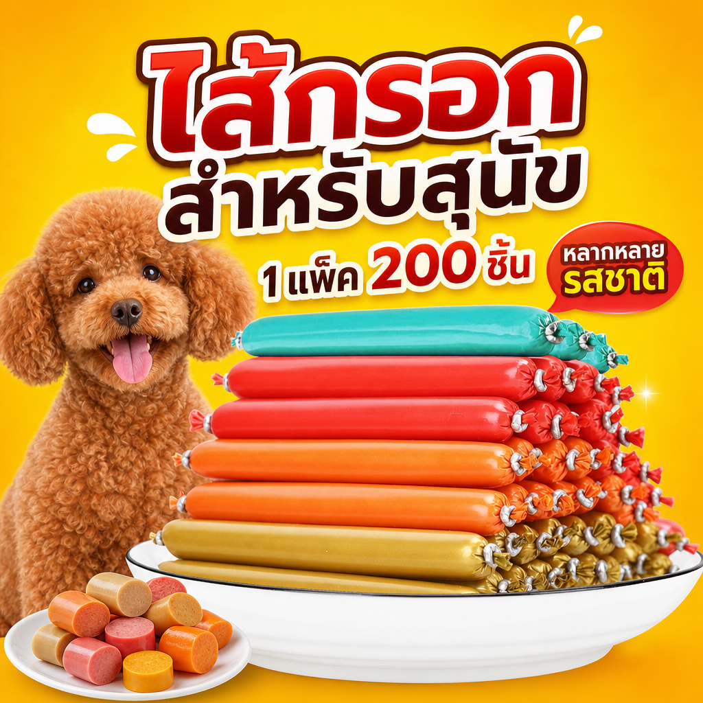 200 ชิ้น สุนัข ไส้กรอกแฮม อาหารสุนัข อาหารแมว ขนมแมว เนื้อ เป็ด ไก่ ปลา สุนัข ไส้กรอกแฮม อาหารสุนัข อาหารแมว ขนมแมว 15g