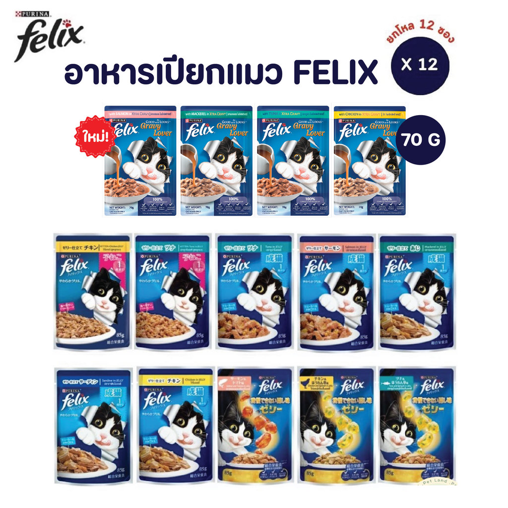 12 ซอง] FELIX เฟลิกซ์ อาหารเปียกแมว ขนาด 70 กรัม