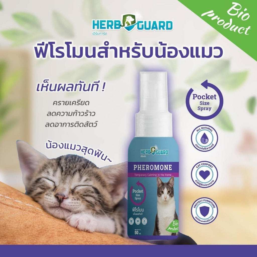 Herb Guard 50ml Exp.07/2030 ฟีโรโมนสําหรับแมว ครายเครียด ลดความก้าวร้าว ลดอาการติดสัตว์