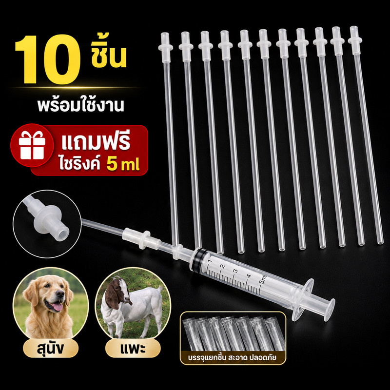 หลอดผสมเทียมแพะ รุ่นมีข้อต่อ แถมไซริงค์ 5ml หลอดผสมเทียมสัตว์ หลอดผสมเทียมสุนัข แพะ แมว กระต่าย ชุด10ชิ้น บรรจุแยกชิ้น