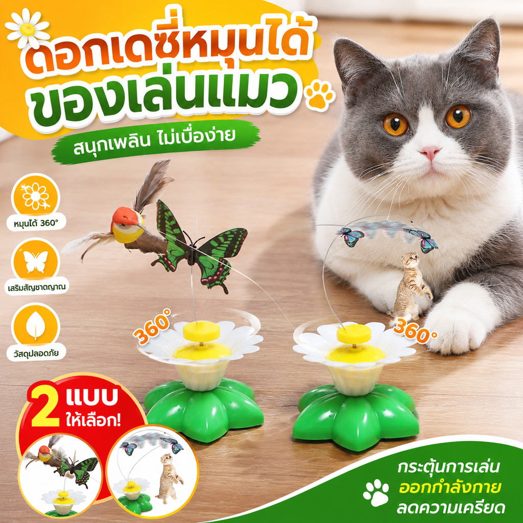 ของเล่นแมว ผีเสื้อบิน ผีเสื้อล่อแมว ของเล่นแมว ของเล่นแมวหมุนอัตโนมัติอัจฉริยะ