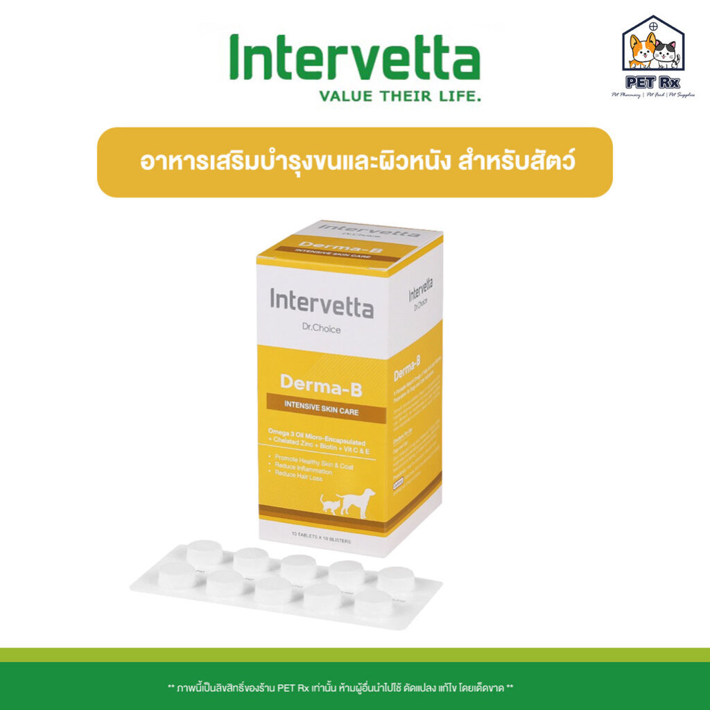 ยกกล่อง] Derma-B [แท้ ] อาหารเสริมบํารุงขนและผิวหนัง สําหรับสุนัขและแมว (Dr.Choice / Intervetta)