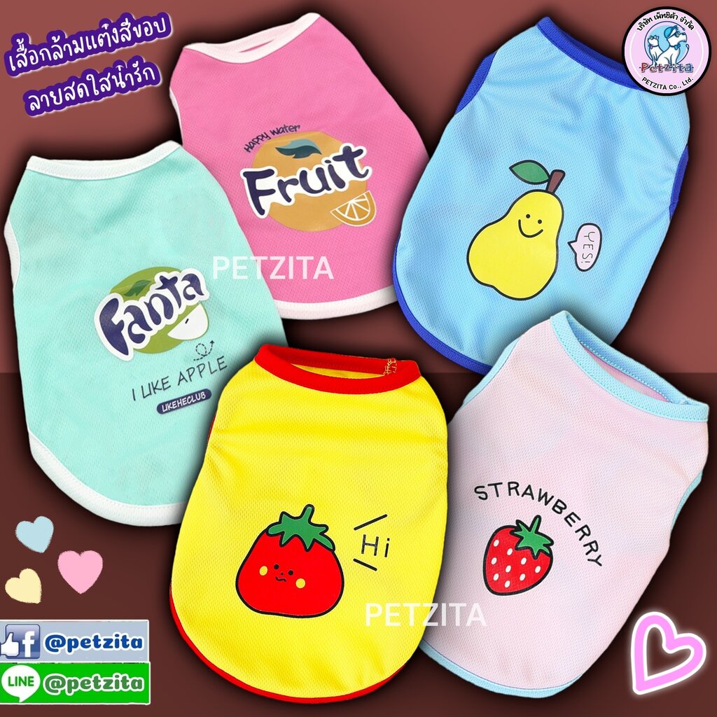 เสื้อกล้ามแต่งสีขอบ สีสันสดใส ลายน่ารัก for pet เสื้อผ้าสัตว์เลี้ยง สุนัข หมา แมว
