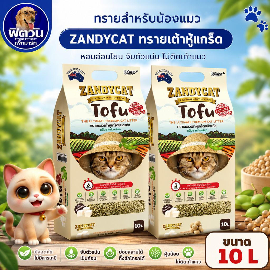 ทรายแมวเต้าหู้เกล็ด ZANDY CAT TOFU สูตร ออริจินอล 10 ลิตร{ทรายแมว