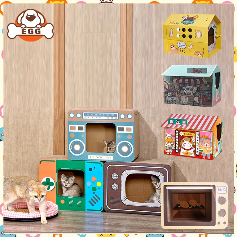EGG บ้านแมว บ้านลับเล็บแมว พร้อมแผ่นลับเล็บ ที่นอนแมว กล่องแมว ที่ฝนเล็บแมว ที่ลับเล็บแมว บ้านแมวกระดาษ COD
