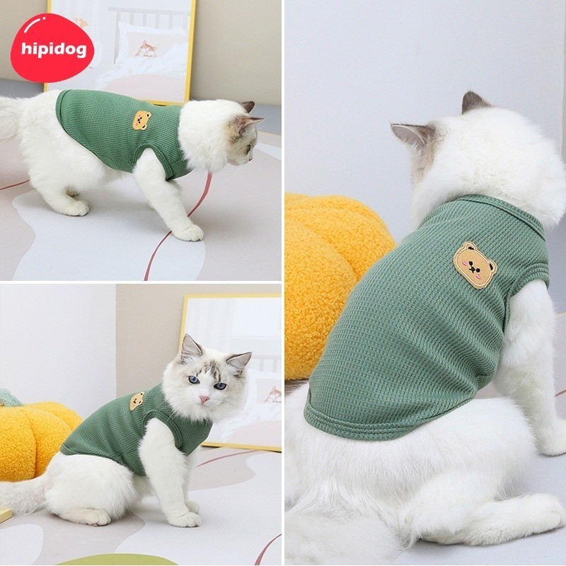 Hipidog】เสื้อผ้าสัตว์เลี้ยง เสื้อกั๊ก แบบบาง ระบายอากาศได้ดี ลายหมีน่ารัก สําหรับสุนัข แมว