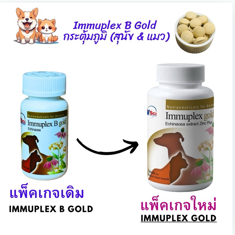 Immuplex gold วิตามินกระตุ้นภูมิคุ้มกัน สุนัขและแมว 60 เม็ด (exp:02/2027)