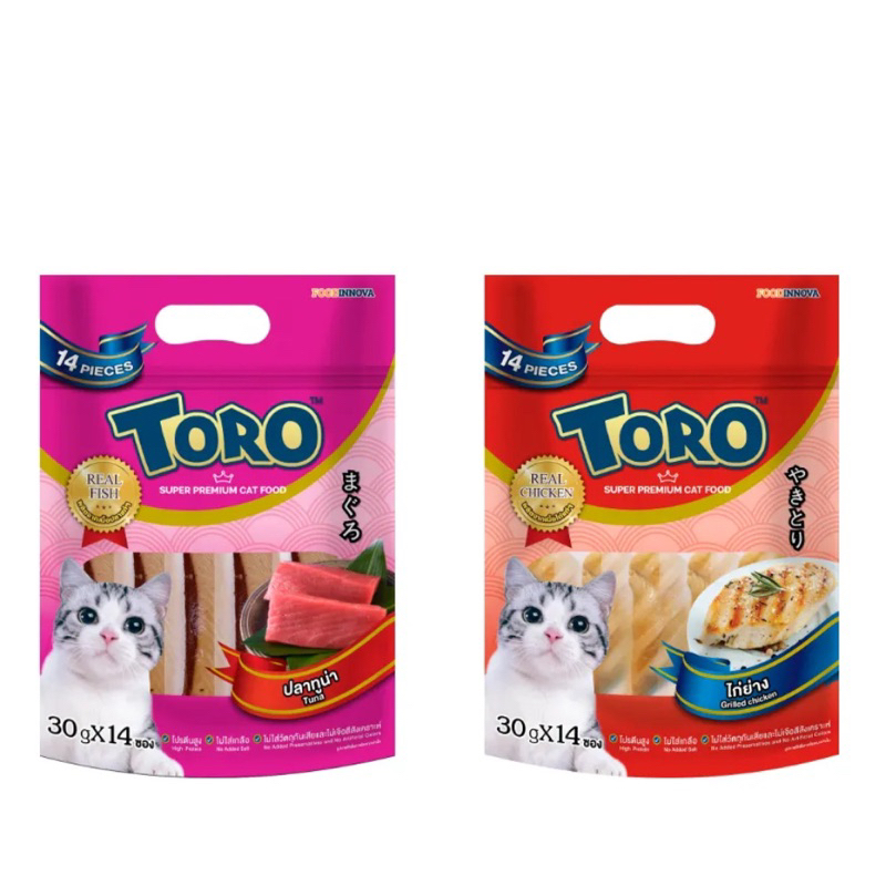แพ็คใหญ่ 14 ชิ้น) ขนมแมว โทโร่ Toro ทูน่าชิ้น และ ไก่ย่างชิ้น