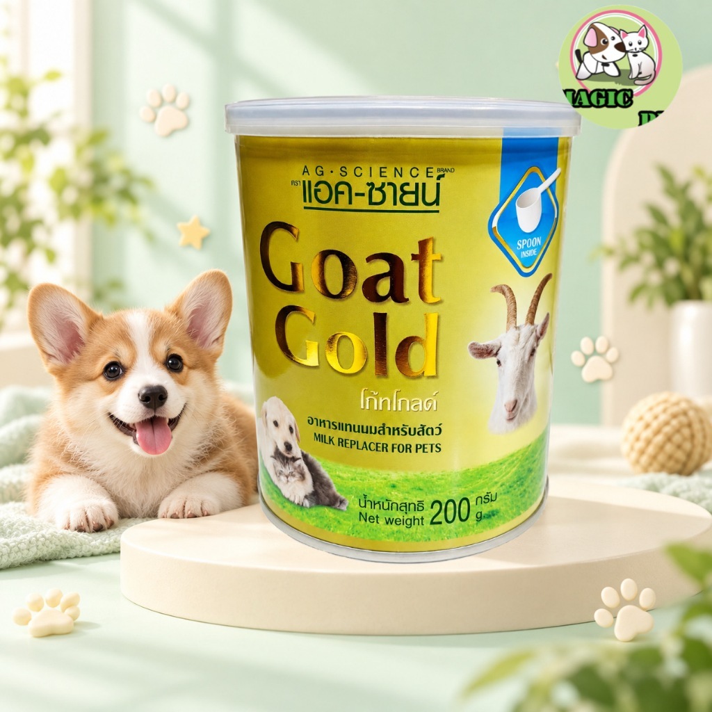 MG-902 AG-SCIENCE Goat Gold 🐐 แอค-ซายน์ นมแพะผงสําหรับสัตว์เลี้ยง สุนัข 🐶 แมว 🐱 อาหารเสริมทดแทนนม ขนาด 200กรัม x 1กระปุก