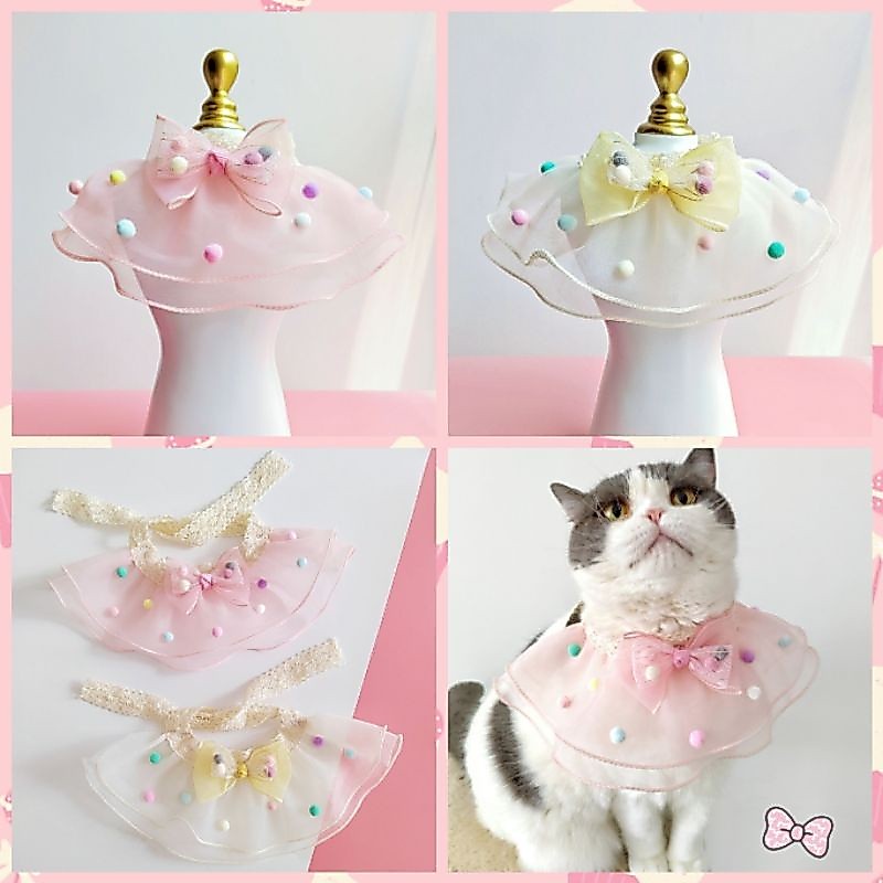 A09) ปลอกคอเจ้าหญิงสีพาสเทลสําหรับสัตว์เลี้ยง สไตล์คุณหนู สีสวยละมุนมาก ปลอกคอแมว-สุนัข ราคาถูกมากๆ