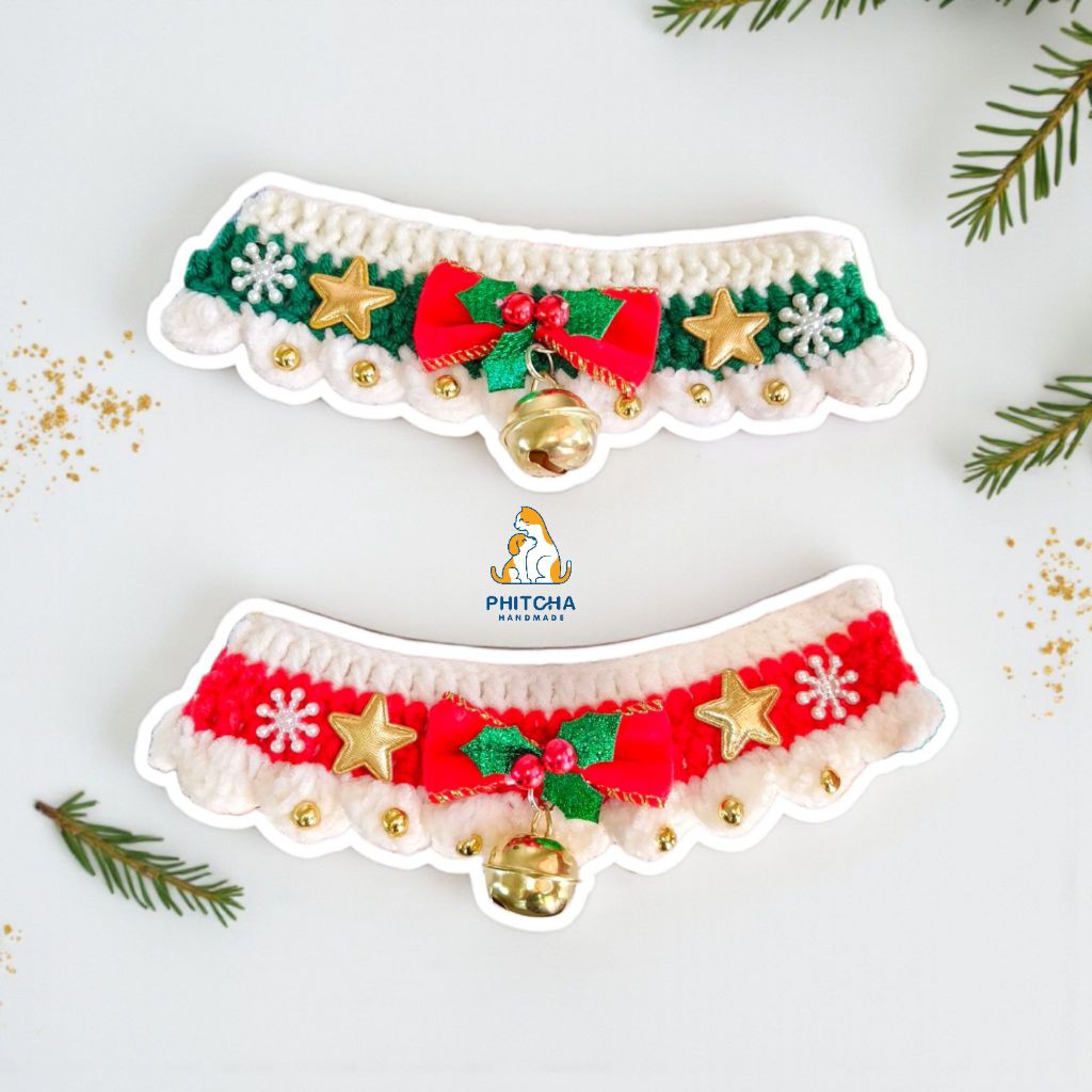 C022❄ ☃ • ปลอกคอแมวคริสต์มาส • (สายผูก) • ปลอกคอถัก • คอสตูม • ปลอกคอสัตว์เลี้ยง