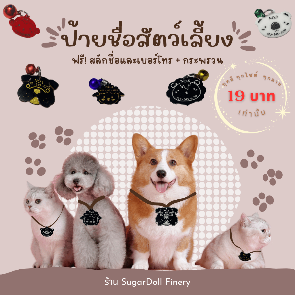ป้ายชื่อสัตว์เลี้ยง สลักชื่อและเบอร์โทรฟรี