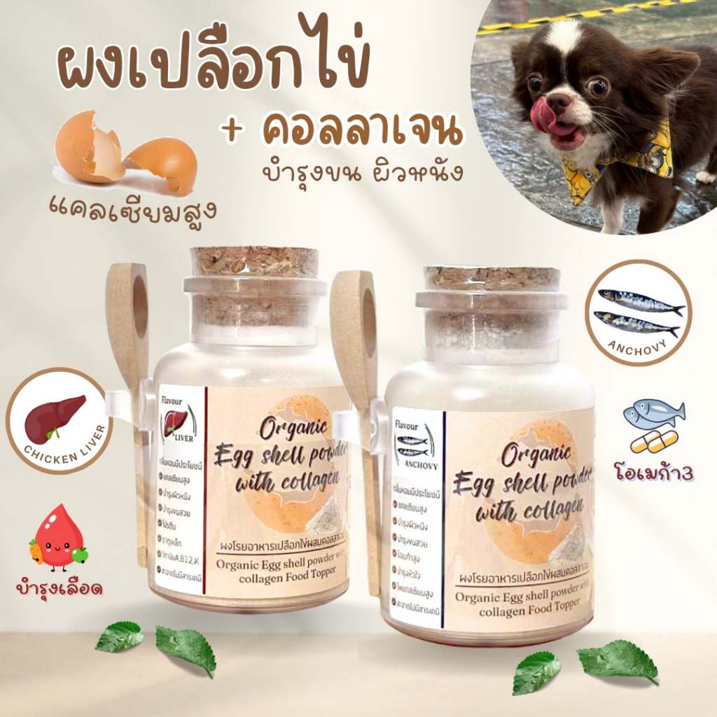 ผงเปลือกไข่คอลลาเจน-เสริมแคลเซียม-บํารุงข้อต่อ ขน ผิวหนัง-โรยในอาหารสุนัขแมว