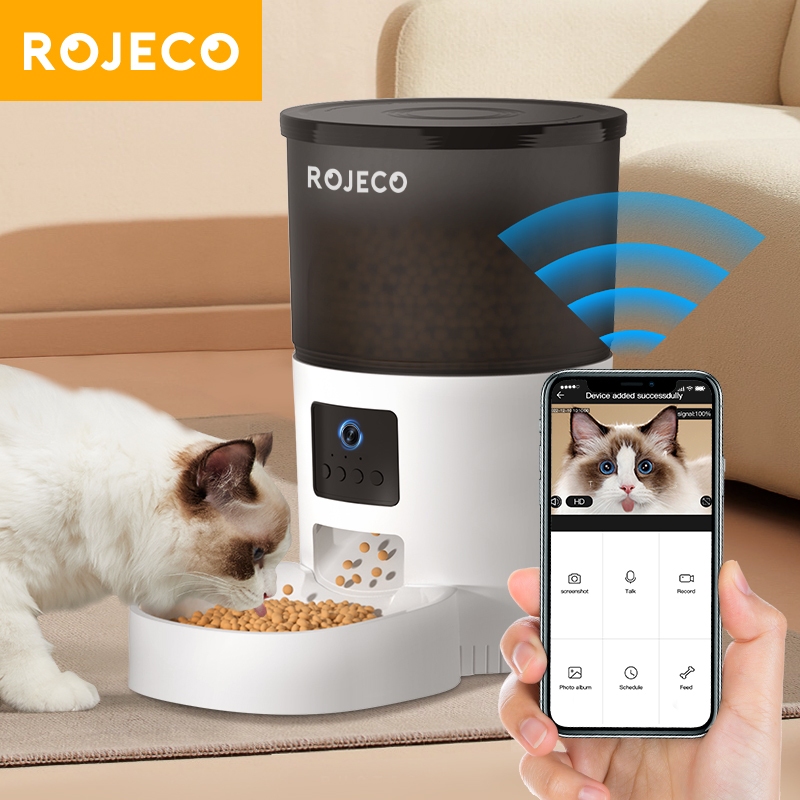 Camera + Wifi ควบคุมROJECO 3L เครื่องป้อนแมวอัตโนมัติพร้อมกล้องวิดีโอจ่ายอาหารแมวสัตว์เลี้ยงสมาร์ทเครื่องบันทึกเสียงรีโมทคอนโทรลเครื่องป้อนอัตโนมัติสําหรับแมวสุนัข