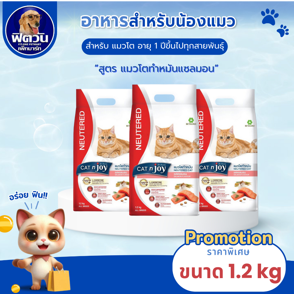 Cat n Joy Neutered แมวโต สูตรทําหมันแ แซลมอน 1.2 กิโลกรม{อาหารแมวเม็ด