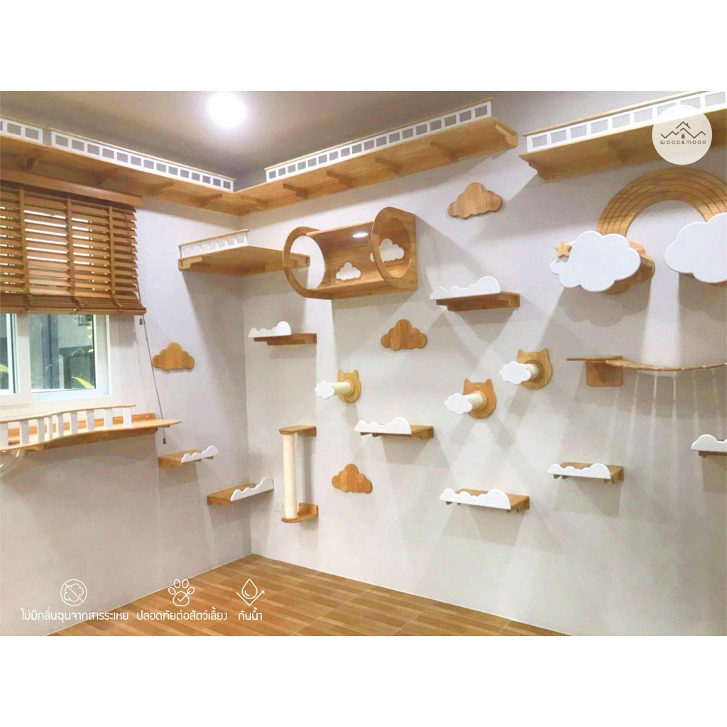 กล่องแมวติดผนัง คอนโดแมวติดผนัง ธีม CAT IN THE SKY [WOOD&MOOD] TH
