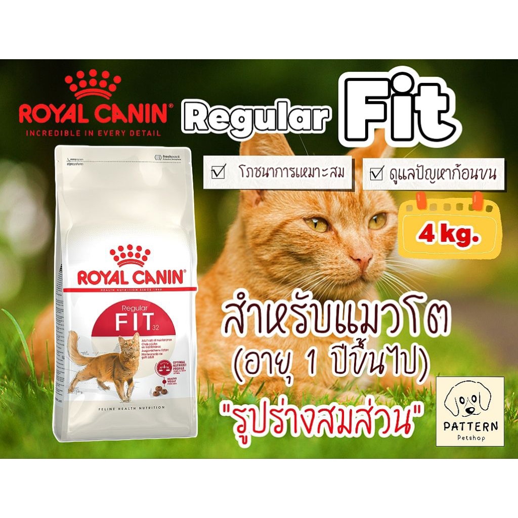 Royal Canin Fit 4 kg. อาหารแมวแบบเม็ด สําหรับแมวโตอายุ 1 ปีขึ้นไป หมดอายุปี 2027