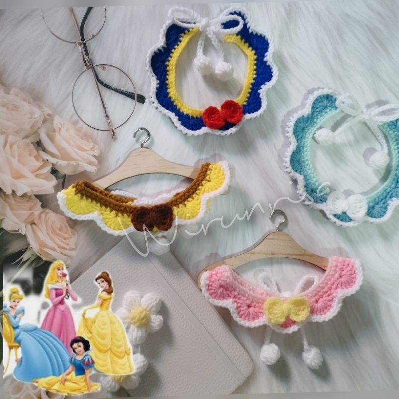 ปลอกคอแมว PET COLLAR รุ่น👑 Princess🌺ปลอกคอน้องหมา 🐇สัตว์เลี้ยง 🐻‍❄ ปลอกคอไหมพรม 🐹ถักโครเชต์ Handmade100%