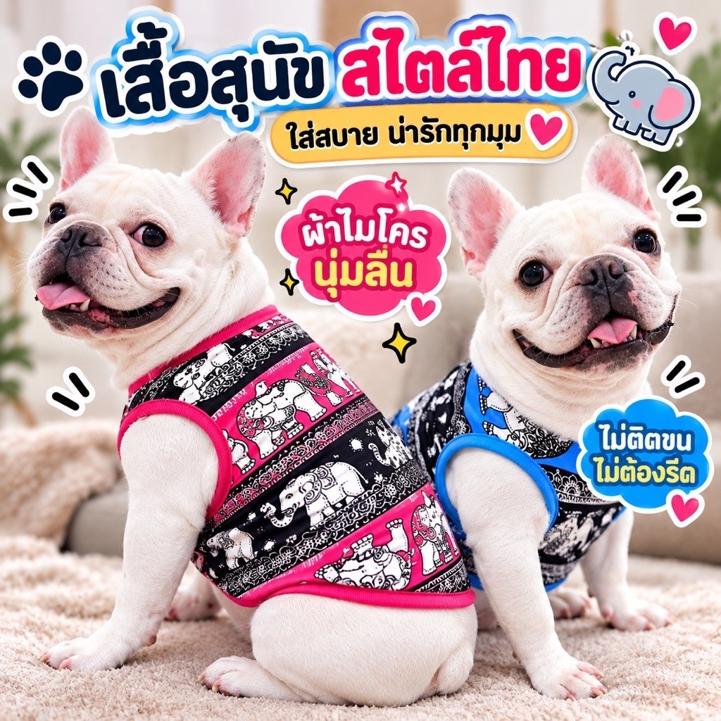 เสื้อลายช้าง เสื้อหมา เสื้อแมว เนื้อผ้าไมโคร นิ่ม ใส่สบาย ขนไม่ติด มีลายให้เลือกเยอะสุด
