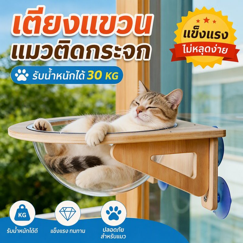 หลุมแมว หลุมอวกาศใส งานไม้มินิมอล ที่นอนนอนแมวติดผนัง พร้อมหลุมใสอะคริลิค รับน้ําหนักได้ 30 Kg